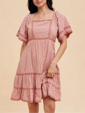 NWT Rose-Pink Square-Neck Tiered Mini Dress