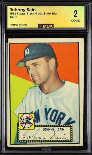 Johnny Sain [Page Bio Black Back] #49 1952 Topps card