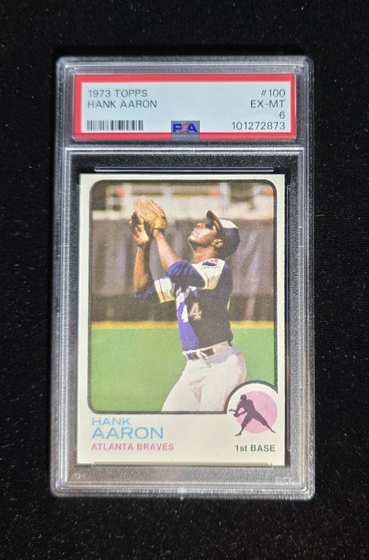 1973 TOPPS BASEBALL #100 HANK AARON PSA 6 HOF ATLANTA BRAVES SHARP CORNERS NICE!