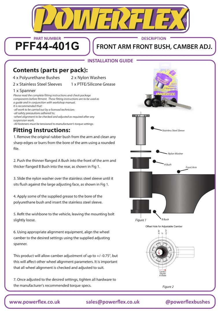 PFF44-401GBLK Powerflex Black Front Arm Front Bushes, Camber Adjustable