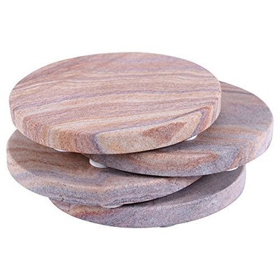 Handcrafted Sandstone Coasters   Set of 4 Round Absorbent Stone Coasters   Na...