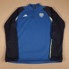 Leeds United Training Top Mens M Blue 2023-24 Adidas 1/4 Zip Football Pullover