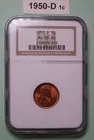 1950-D Lincoln SMALL ONE Cent NGC MS 65 RED Wheat Penny US COIN, SEE OTHER COINS
