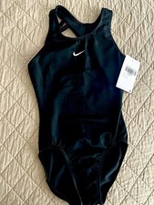 Nike Girls Gymnastics Leotard Black Sleeveless Asymmetric Racerback Size L