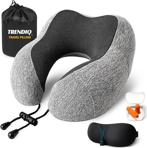Travel Pillow for Airplane- Premium Memory Foam with 100% Pure Cationic Cover Ne