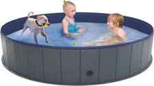 Foldable Dog Pool, Collapsible Plastic Dog Swimming Pool, 64X12In