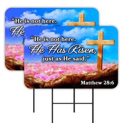 He Has Risen - Easter 2 Pack Double-Sided Yard Signs 16'' x 24'' with Metal Stakes