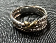 David Yurman Ring X Crossover Band 18K Yellow Gold Sterling Silver Authentic