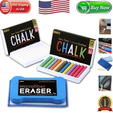 Washable Chalk Pack - 24 Dustless Chalks with Versatile Eraser Included