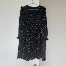 Madewell Lucie V-Neck Smocked Polka Dot Mini Dress Womens Size Medium M Black