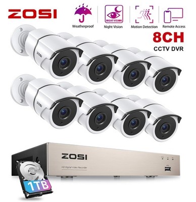 ZOSI H.265+8CH CCTV 3K DVR Security Camera System 8x1080P Outdoor Cameras 1TBHDD