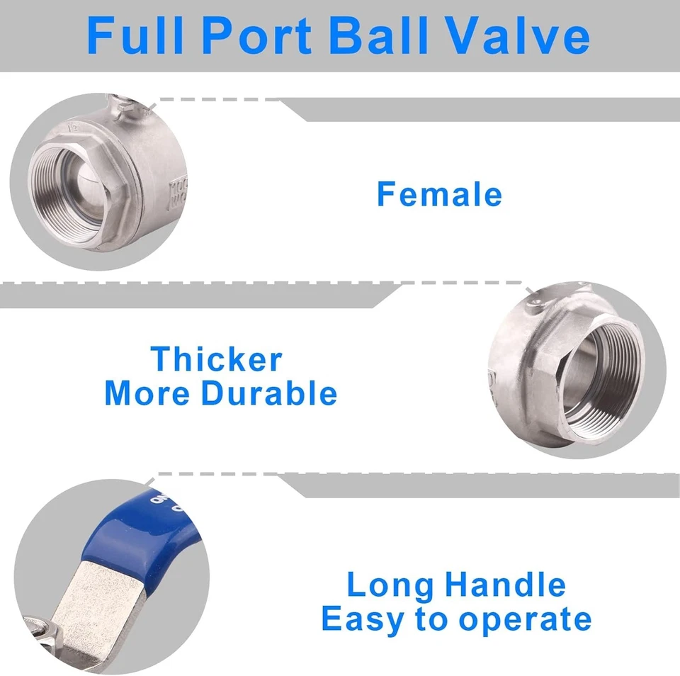 2" NPT Ball Valve Stainless Steel 304 - Blue Handle - Image 4 of 4