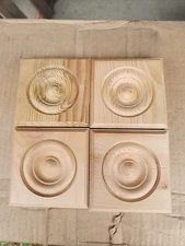 4 Ornamental Moulding Bullseye 4.5” Square  Redwood  Rosette, Can Paint or Stain