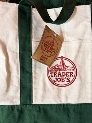 Trader Joe s Canvas Tote Reusable Shopping Bag - LARGE GREEN - NEW!