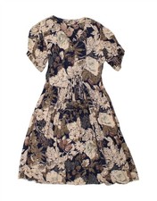 VINTAGE Womens A-Line Dress UK 10 Small Navy Blue Floral BZ46