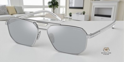 PRADA PR 58YS 1BC02R Silver Blue Mirror Silver 80 57 mm Men's