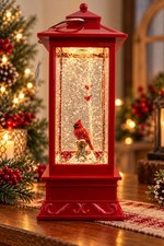 11  Red LED Lighted Snow Globe Glitter Cardinal Lantern Swirling Action NWT