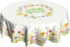 Hello Spring Table Cloths for round Tables Blooming Floral Tablecloth Beautiful
