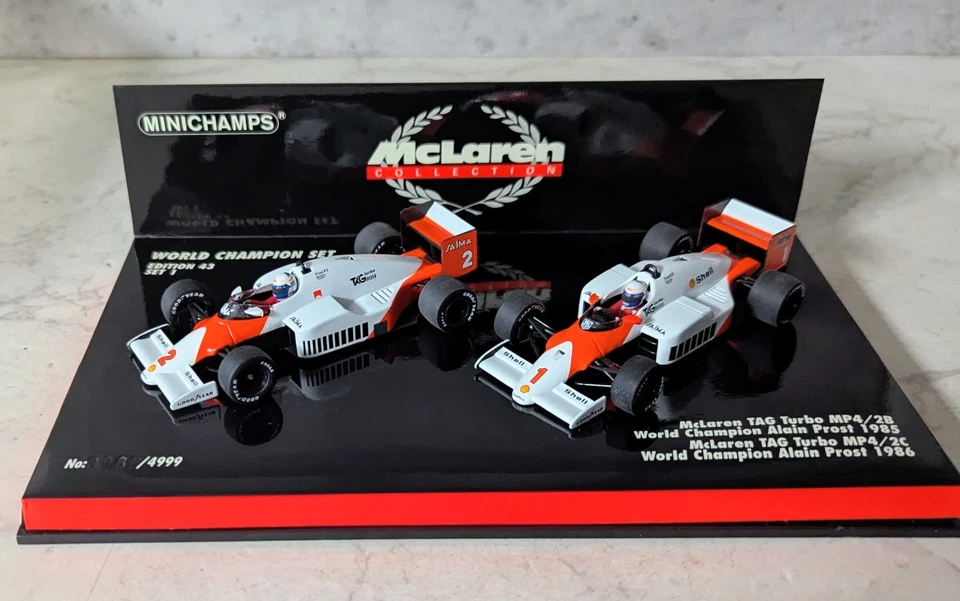 Minichamps McLaren Tag Turbo Champion Set MP4/2B & 2C 1985 & 1986 Alain Prost - Image 2 of 4