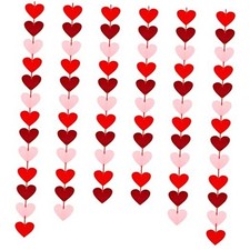 72 Pcs Red Hearts Felt Garland - NO DIY Required - Valentines Day Multicolor
