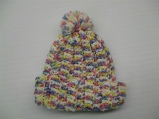 new HANDMADE Hat Baby Girl's Winter Pink/Yellow Pom Pom Crochet Beanie