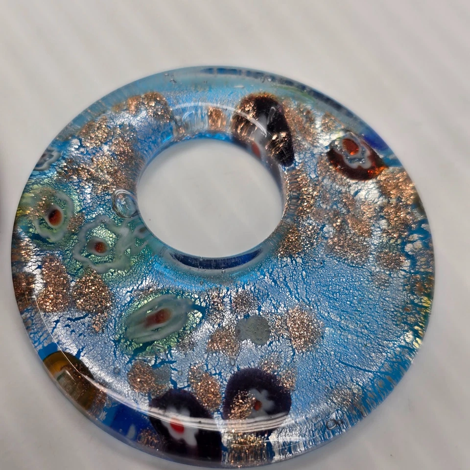 Лот из 2 стекла пончик и капли подвески светло-синий цветочный коричневый цвета 2 дюйма - Изображение 2 из 4