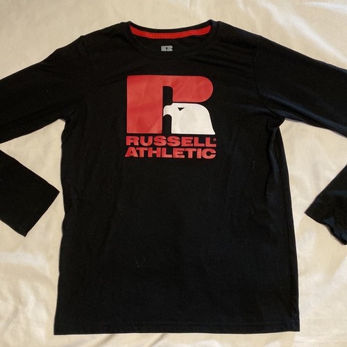Russell Athletic ~ XL Youth Logo Graphic Black Long Sleeve Crew Neck T-shirt