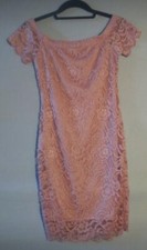Rue 21 Jrs Sz M Blush Pink Off Shoulder Bodycon Mini Dress Stretch Lace Fem NWT