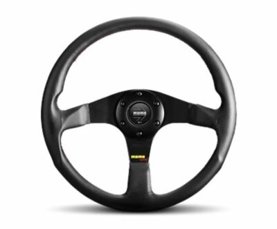 MOMO TUNER Black 350mm Steering Wheel Leather With Red Stitching 