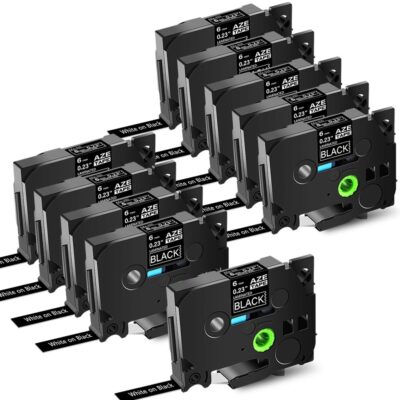 10PK Fits Brother P-Touch TZ-315 TZe-315 White on Black Label Tape 6mm 0.23''