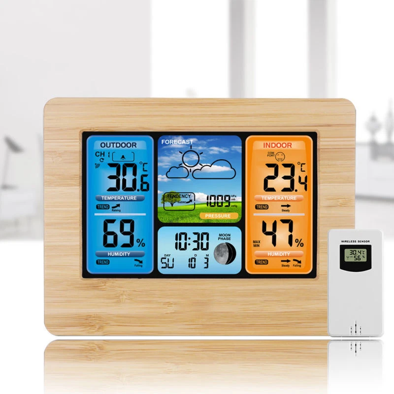 LCD Wireless Weather Station Indoor Outdoor USB Digital Forecast Alarm Clock UK - Image 2 of 4