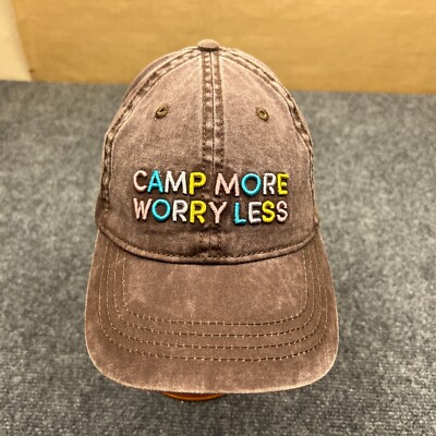 Unbranded Camp More Worry Less Cap Adult Adjustable Brown Big Spell Out Hat