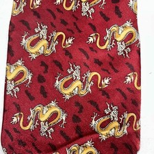 Silk Dragon Tie Red Tie With Yellow Gold Dragons