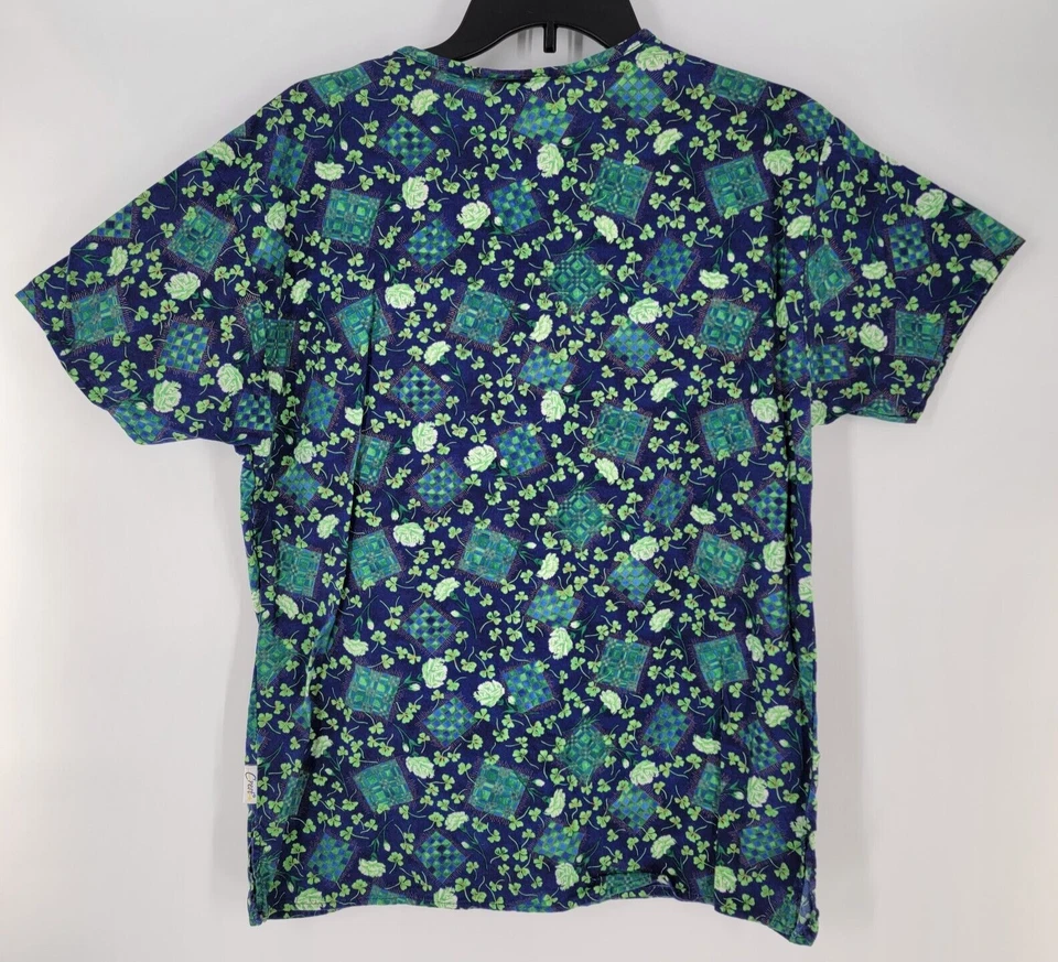 Crest Cottons Work Scrub Top V-Neck Shirt ~ Size XS ~ Blue Green Floral - Image 2 of 3