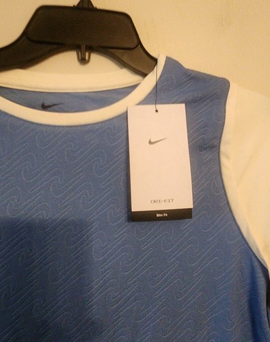 Nike Girls Pro Dri Fit Training Long Sleeve Top Blue Cream Shirt Youth large - Picture 5 of 8