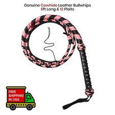 Cow Hide BULL WHIP Genuine Leather 06 Feet Long 12 Plait Indiana Jones BullWhips