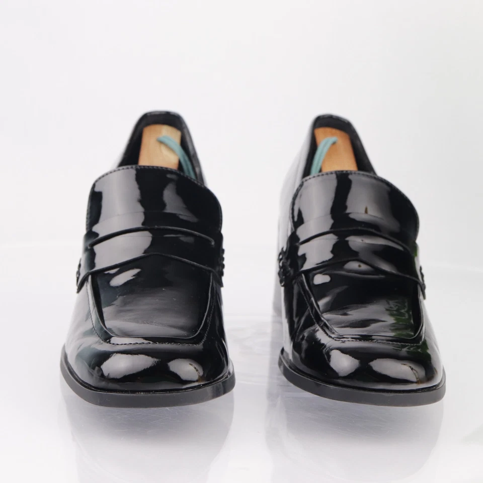 Mocassim Marc Fisher Feminino Kchris Penny Bomba Tamanho 9.5 Preto Patente Bloco Salto Sapato - Imagem 2 de 4