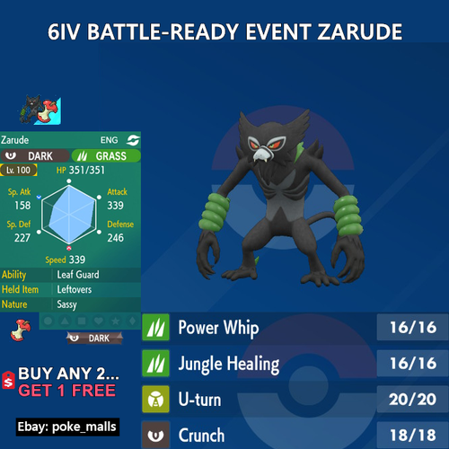 ZARUDE EVENT 6IV JOLLY BATTLEREADY MYTHICAL Pokemon Scarlet