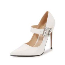 Decolte Scarpe Donna Bianco Tacco 12 cm Lucido Cinturino Pelle Sintetica 67109
