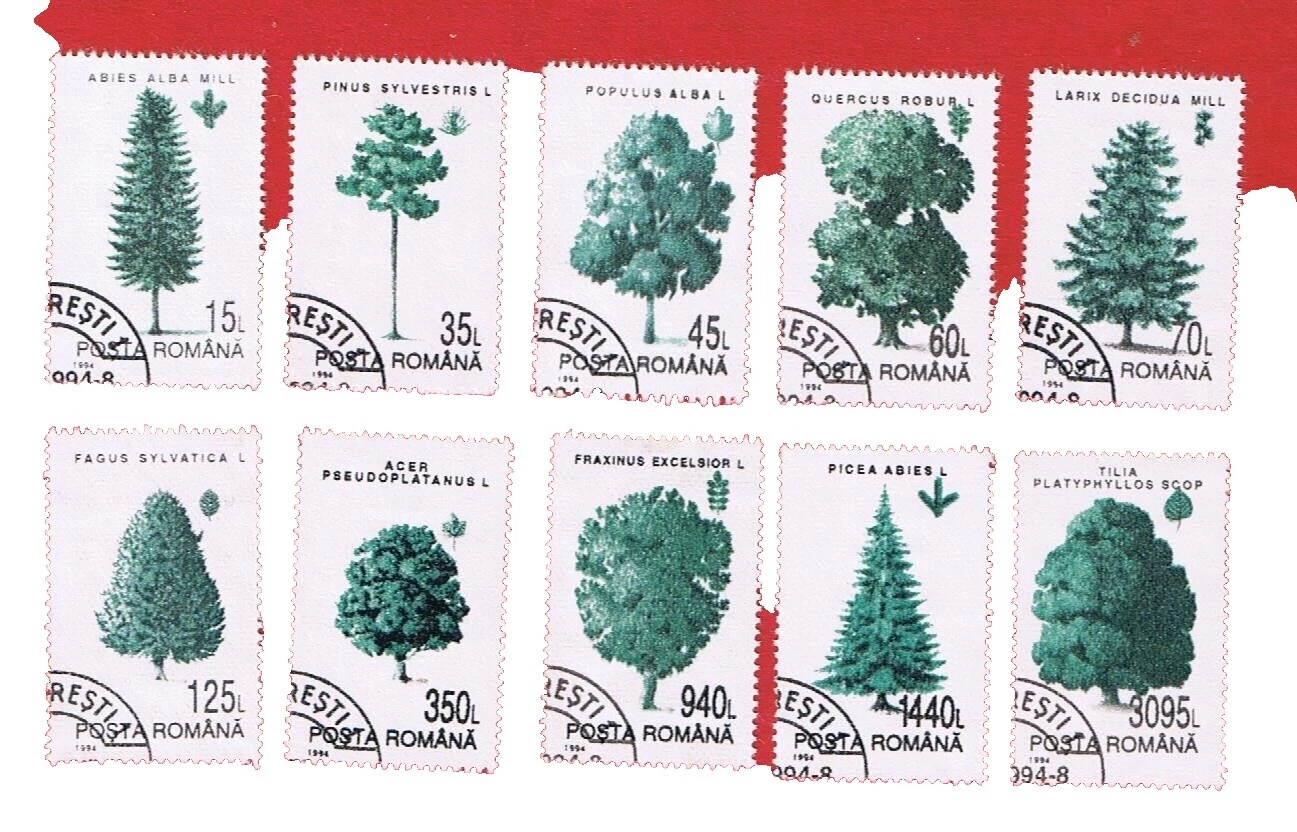 Los árboles utilizados sellos de Rumanía