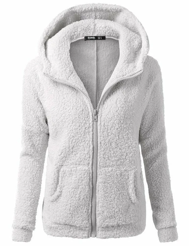 Womens Zipper Hoodie solid Fluffy Coat Overcoat Jacket Tops Outwear PLUS SIZE - Picture 14 of 17