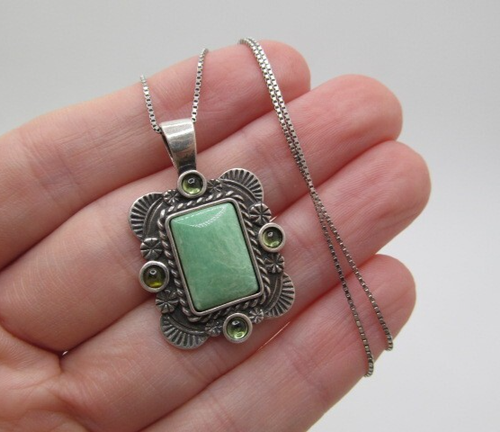 Carolyn Pollack 925 Sterling Silver Turquoise Peridot Relios Chain Necklace - Picture 5 of 5