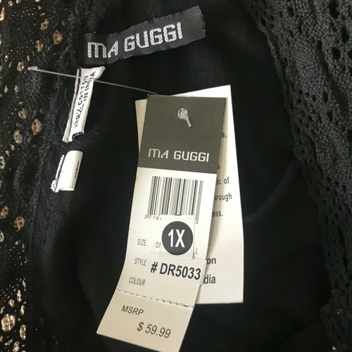 Ma Guggi Women's Black Beaded Short Puff Sleeve Elastic Waist Rockabilly Dress S - Picture 2 of 7