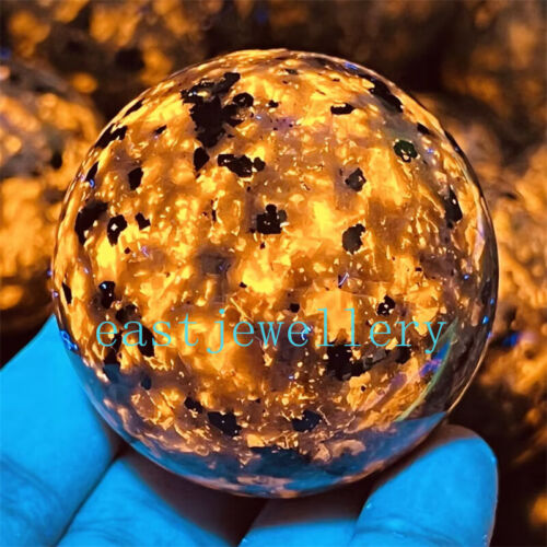 Natural Flame's stone Sphere Quartz Yooperite Crystal Ball Reiki Realing Gem1PC - Afbeelding 1 van 18
