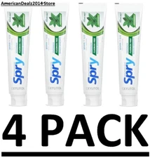 4 PACK - Xlear Spry Xylitol Fluoride Free Toothpaste Spearmint 5 oz EXP: 12/2027