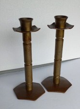 Pair of Hammered Copper & Brass Mission Arts & Crafts  Candle Sticks