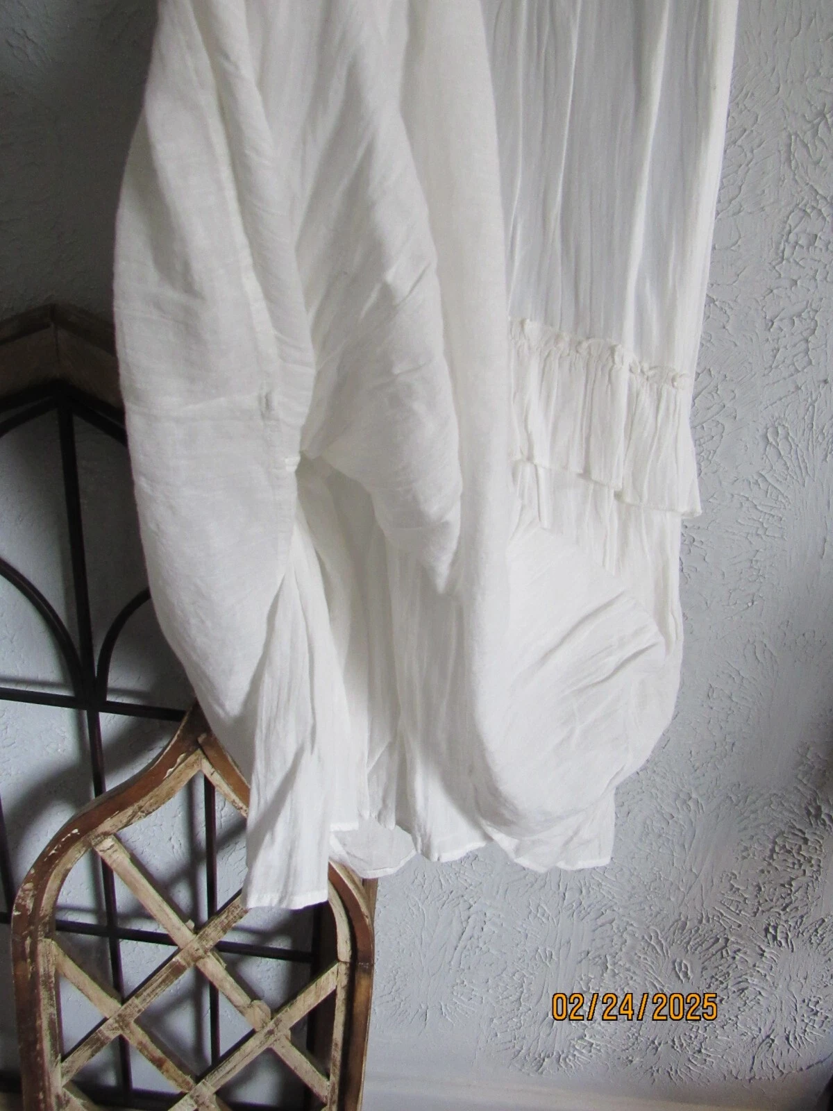 OFF WHITE Abito da spiaggia in velluto nuovo con etichetta tg S bianco garza spalline corda ricamato davanti retro foderato