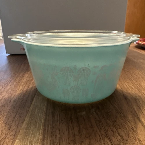 Vintage Pyrex Amish Butterprint 473 Turquoise Casserole Dish with Lid 470-C 1 Qt
