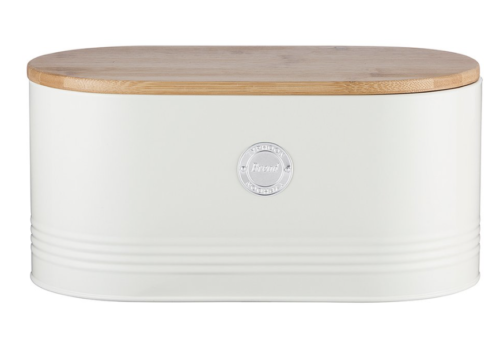 Typhoon Metal Bread Box with Wood Lid 13 Inches White and Pine Minimalist - Afbeelding 1 van 15