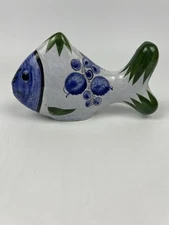 VINTAGE TONALA MEXICAN FOLK ART HAND PAINTED FLORAL FISH FIGURINE GLAZED POTTERY